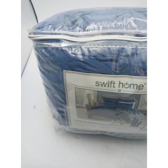 Swift Home Full/Queen Rosette Duvet Cover Set Navy Blue - Picture 4 of 7